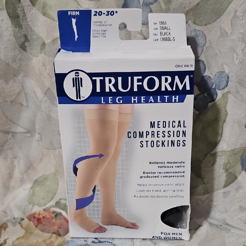 Truform Unisex Medical Compression Stockings-Black-Model 0868-Size Small- NEW
